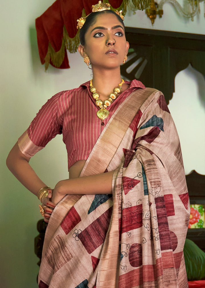 Shades Of Brown Designer Printed Silk Saree