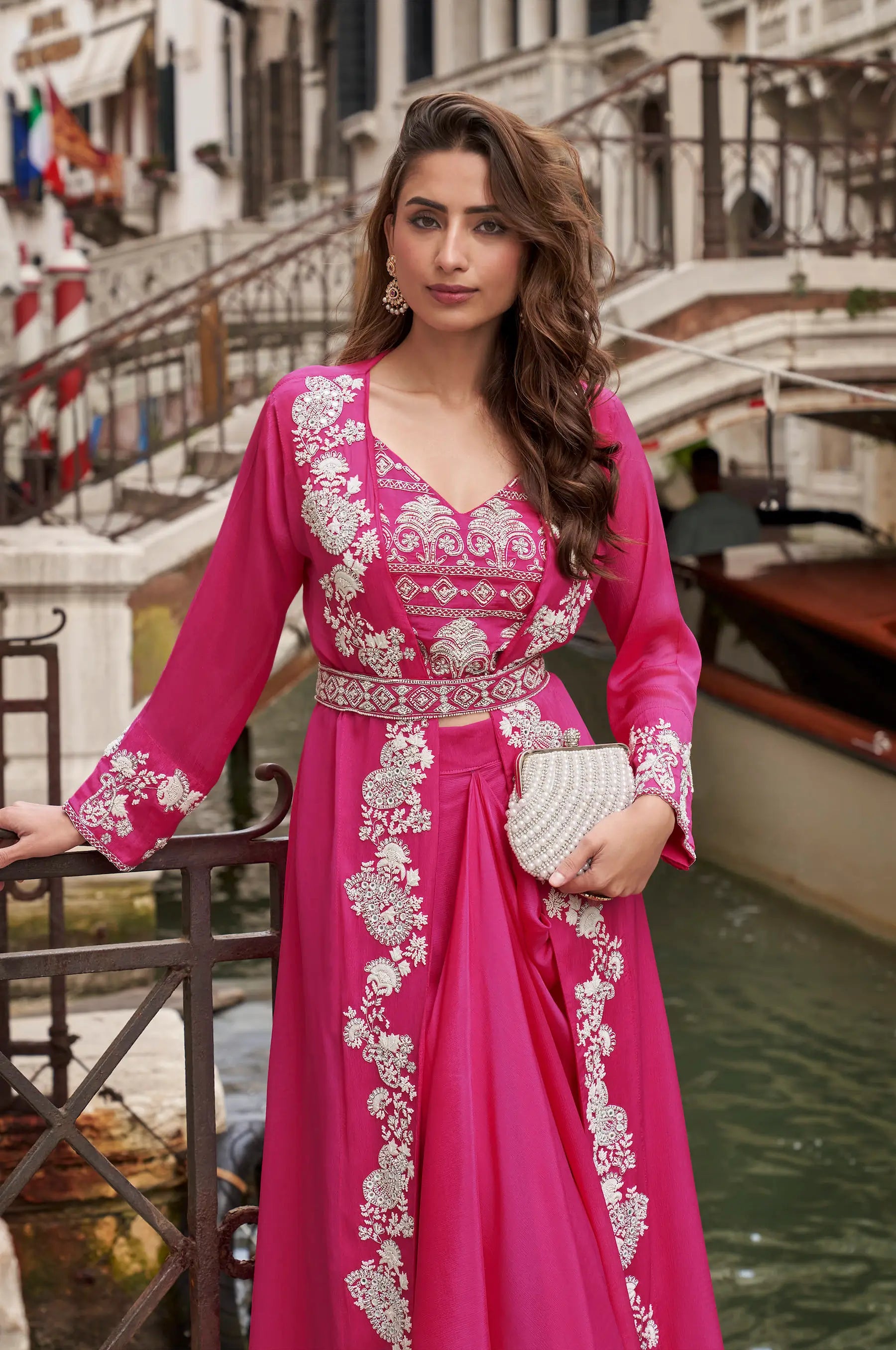 Hot Pink Embroidered Indo Western Set