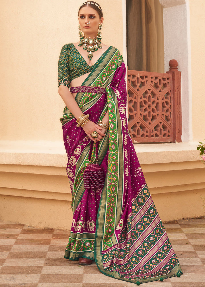 Mardi Gras Purple Printed Patola Silk Saree