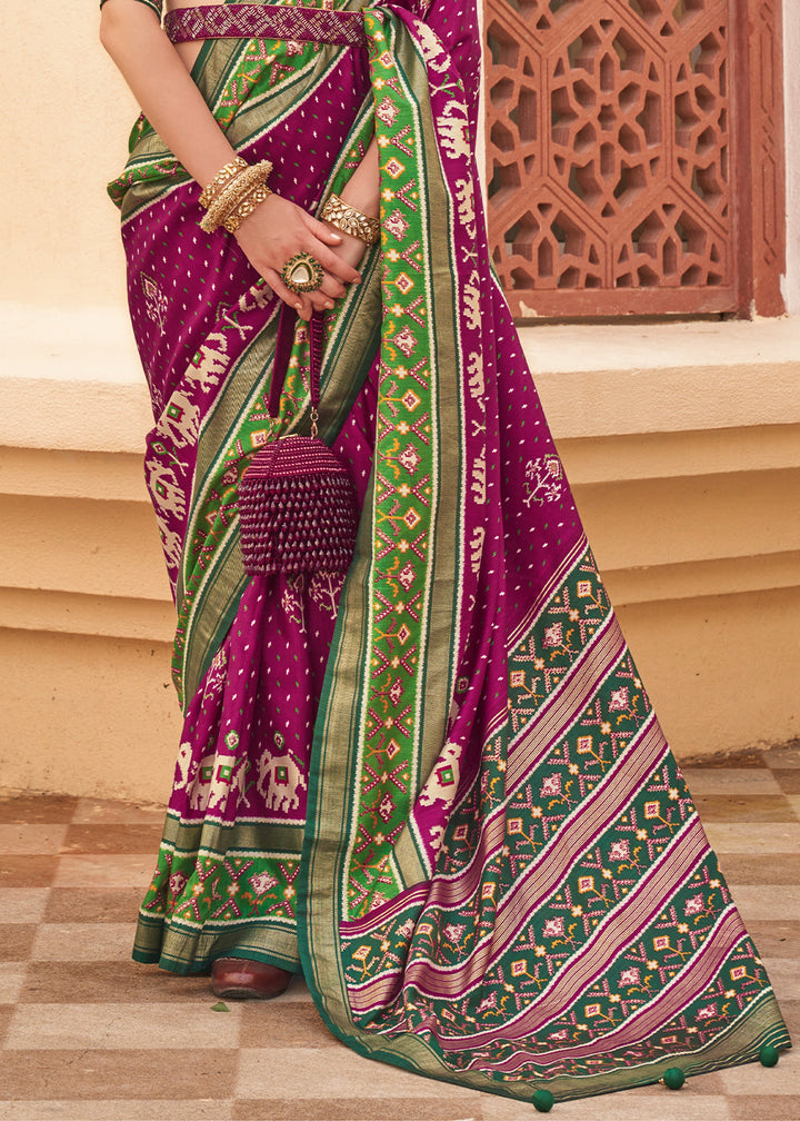 Mardi Gras Purple Printed Patola Silk Saree