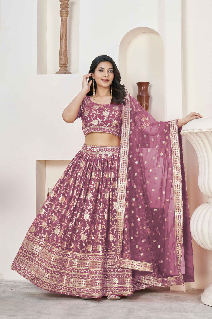 Beautiful Maroon Zari Work Jacquard Reception Wear Lehenga Choli