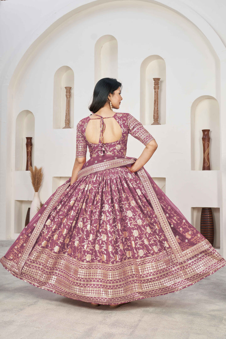 Beautiful Maroon Zari Work Jacquard Reception Wear Lehenga Choli