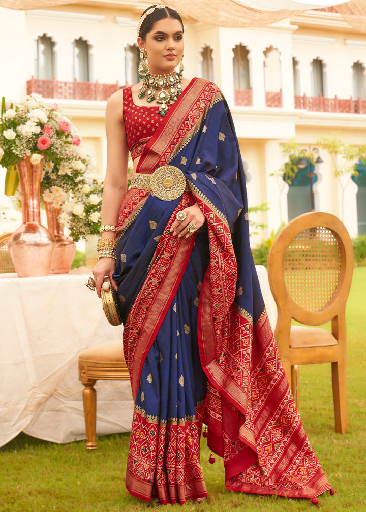 Berry Blue Printed Patola Silk Saree