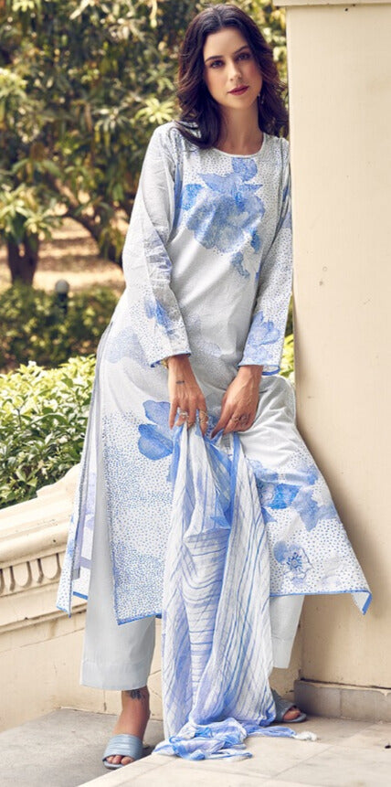 BLUE PURE LILEN WITH ECLIPSE WORK WITH DIGITAL PRINT SALWAR SUIT