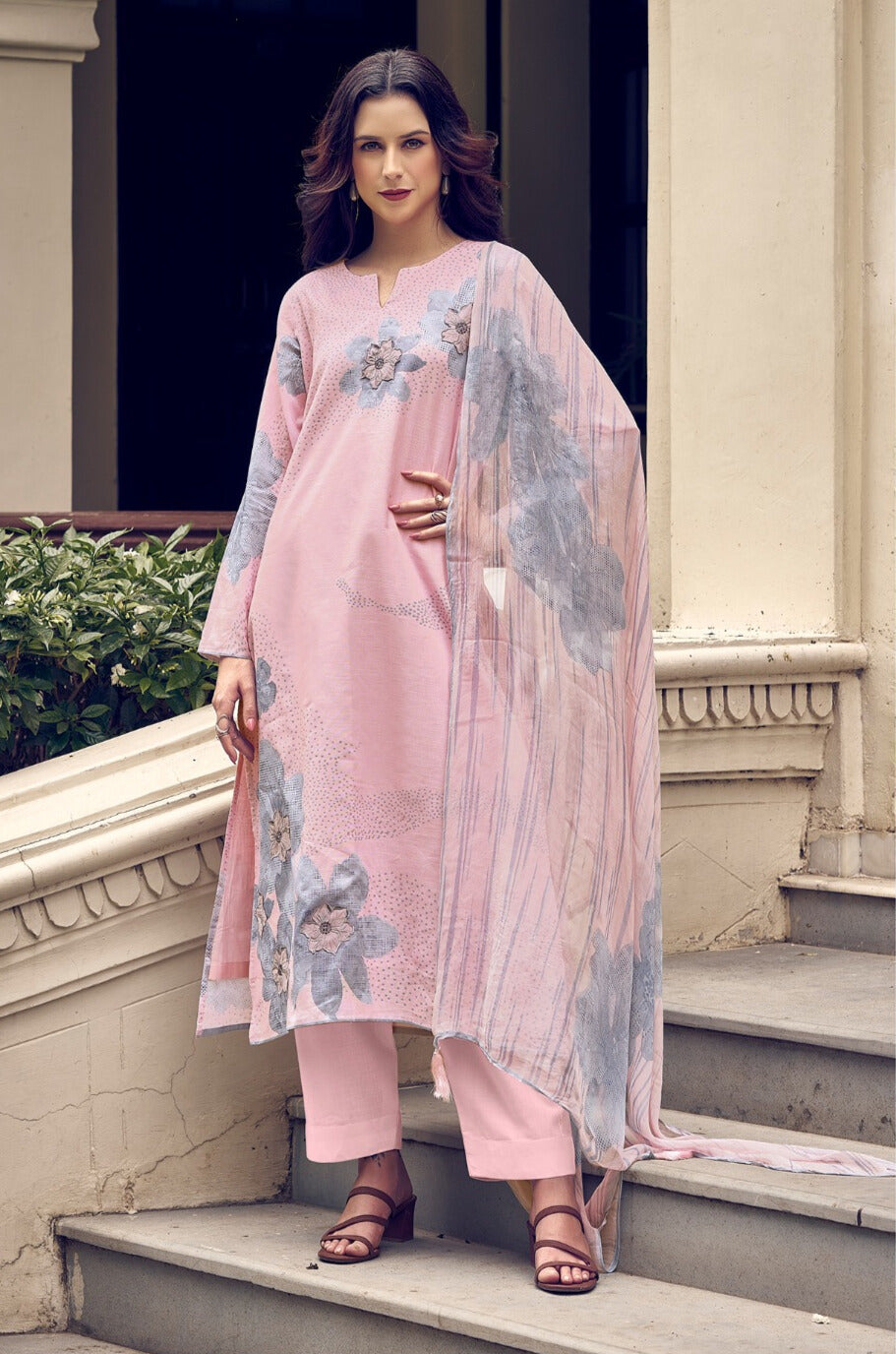 BABY PINK PURE LILEN WITH ECLIPSE WORK WITH DIGITAL PRINT SALWAR SUIT