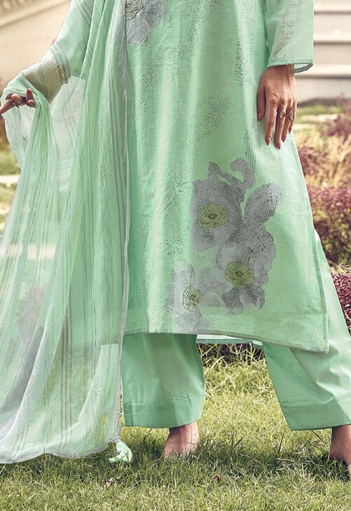 SEA GREEN PURE LILEN WITH ECLIPSE WORK WITH DIGITAL PRINT SALWAR SUIT