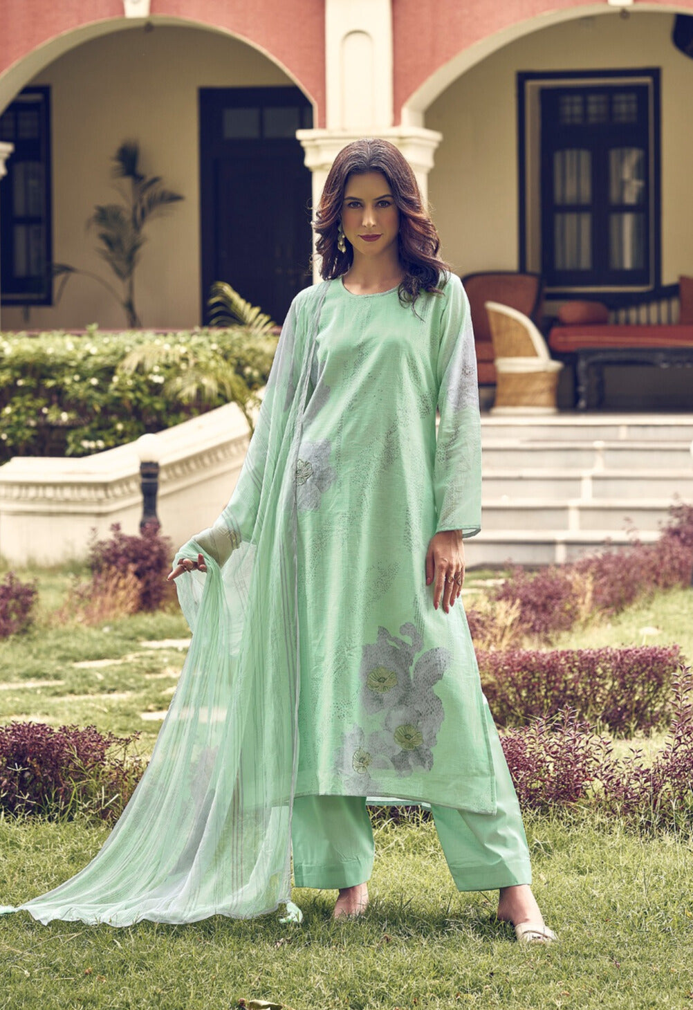 SEA GREEN PURE LILEN WITH ECLIPSE WORK WITH DIGITAL PRINT SALWAR SUIT