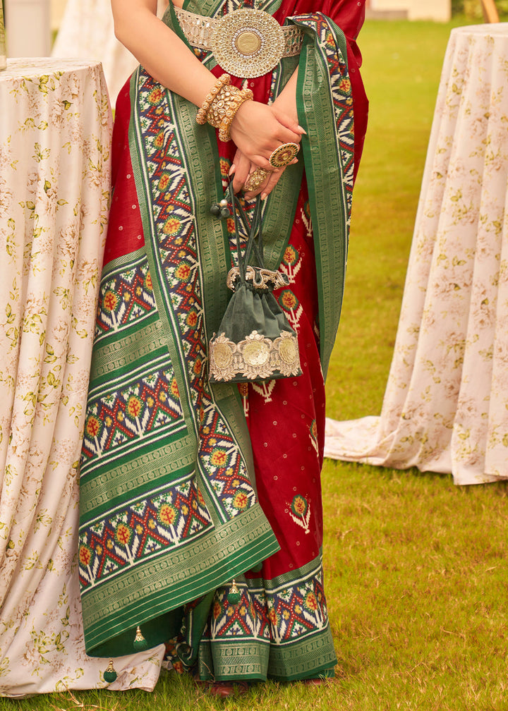 Scarlet Red Printed Patola Designer Silk Saree