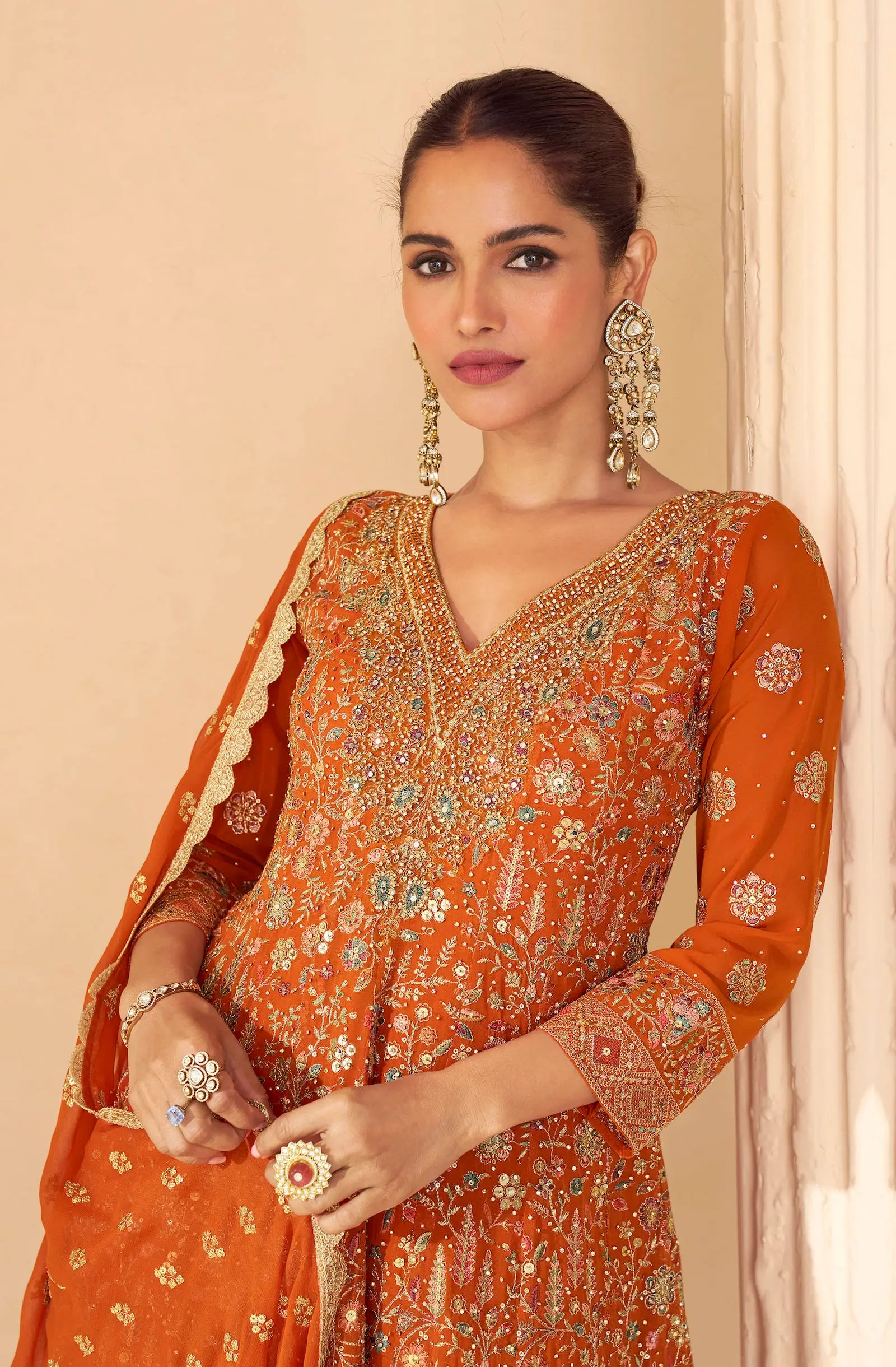 Rust Orange Heavy Embroidery salwar suit