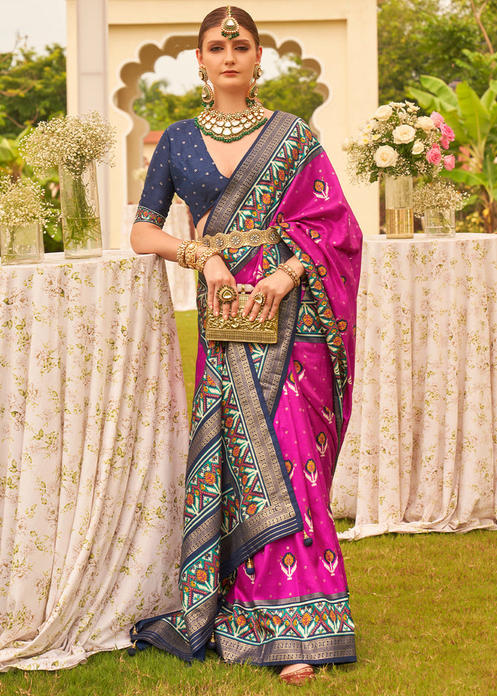 Magenta Pink Printed Patola Designer Silk Saree