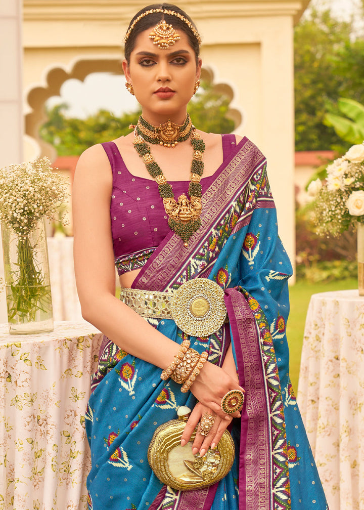 Ultramarine Blue Printed Patola Designer Silk Saree