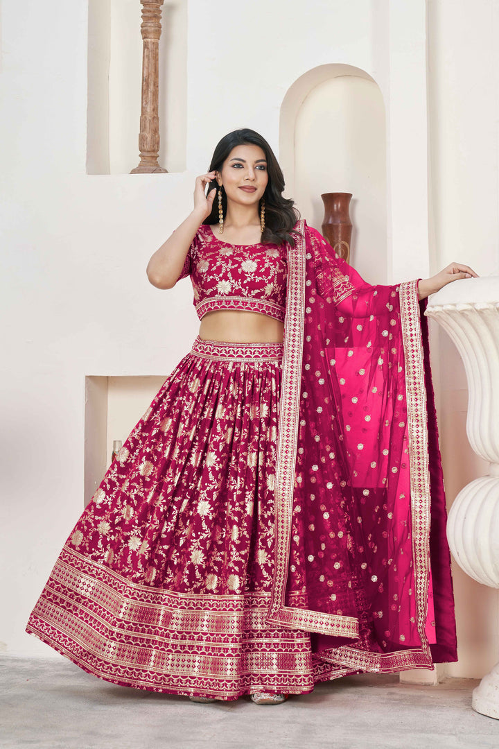 Beautiful Rani Zari Work Jacquard Reception Wear Lehenga Choli