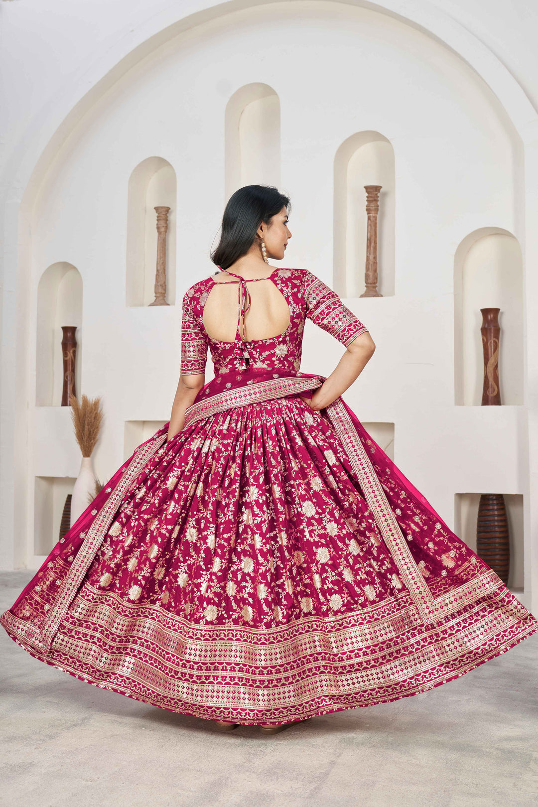 Beautiful Rani Zari Work Jacquard Reception Wear Lehenga Choli