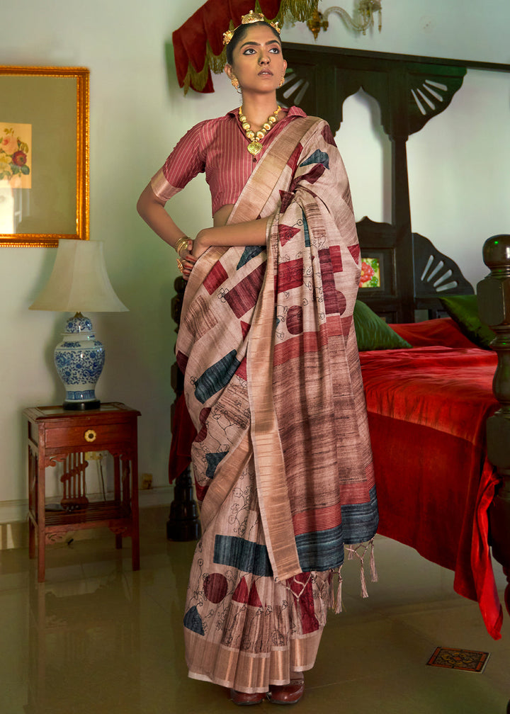 Shades Of Brown Designer Printed Silk Saree