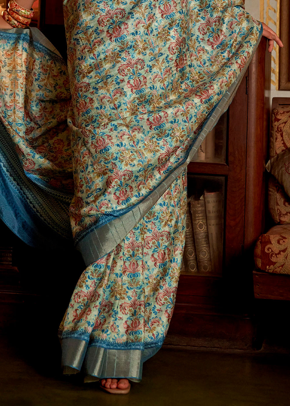 Shades Of Blue Printed Zari woven Silk Saree