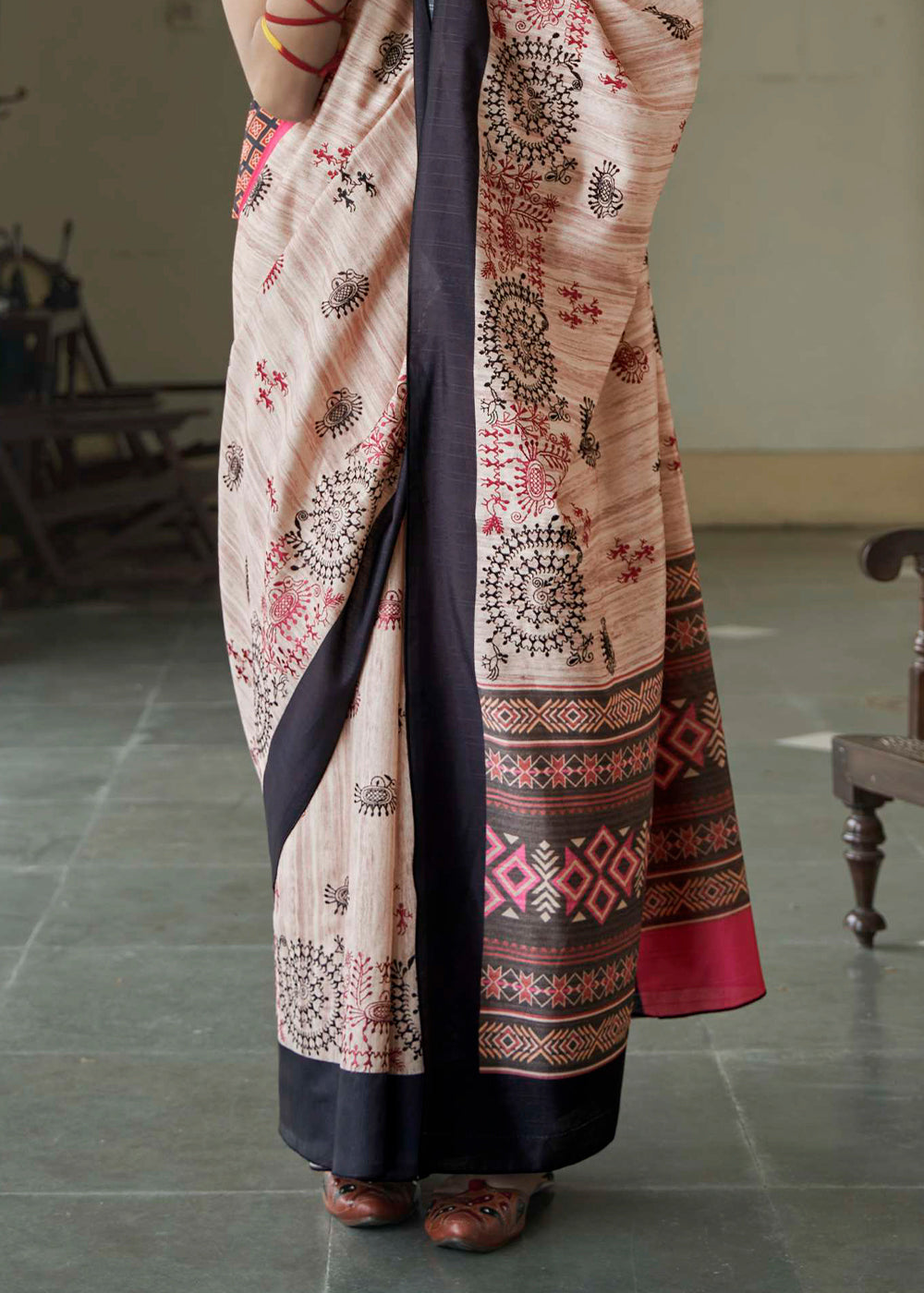 Pink & White Printed Designer Silk Saree