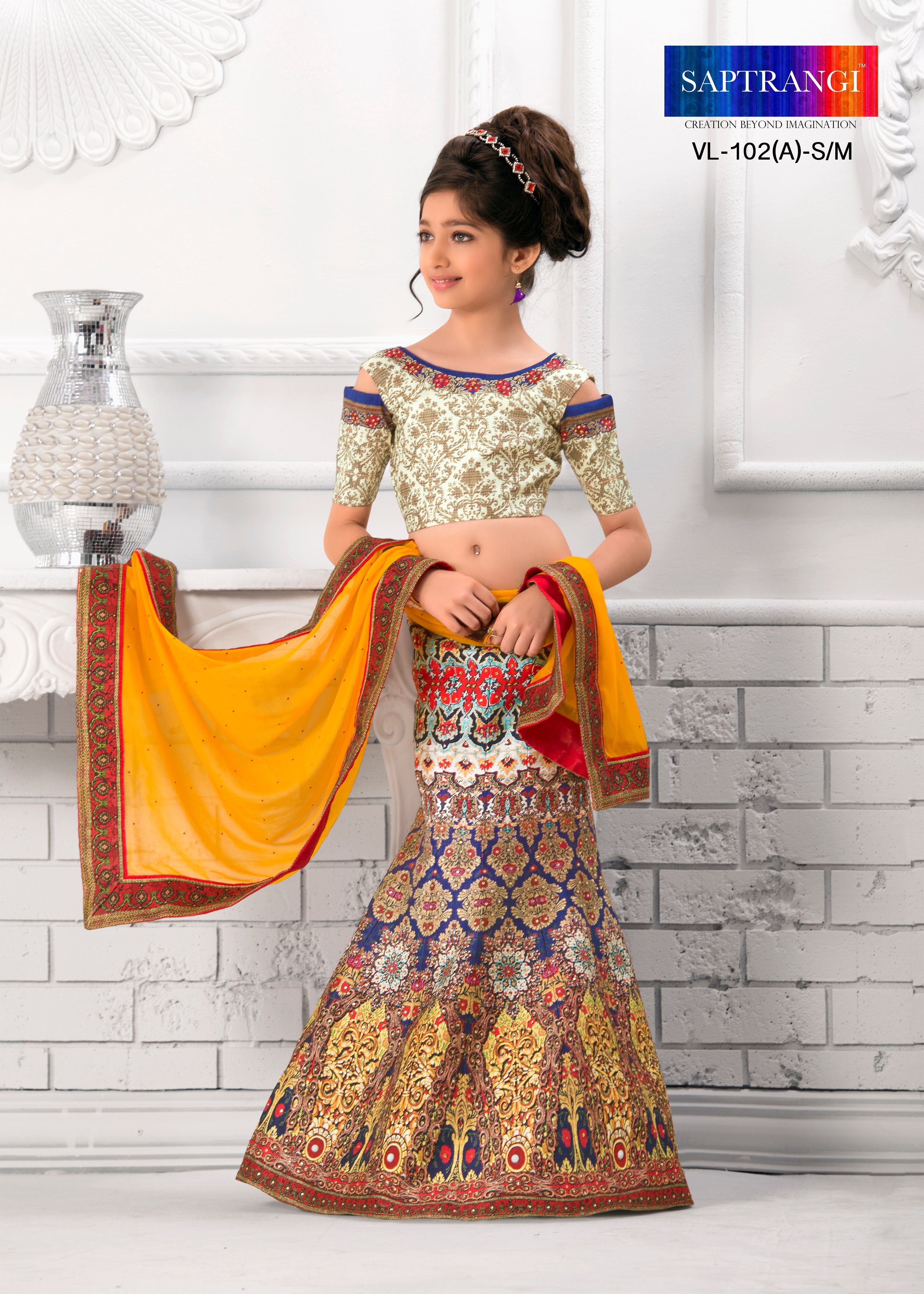 Colorful Carnival Khadi Mono Silk Lehenga for Kids - qivii