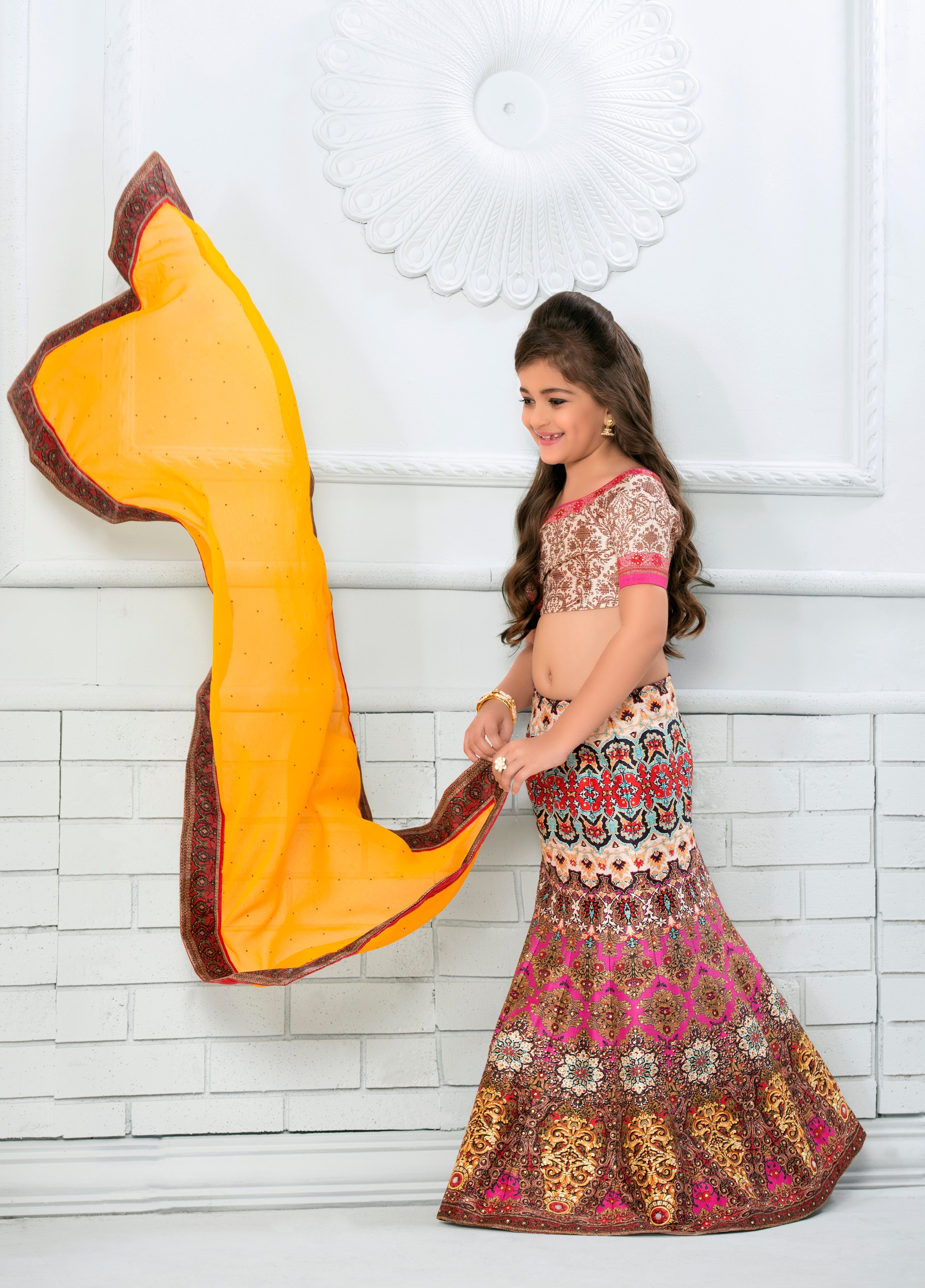 Rainbow Dreams Khadi Mono Silk Kids Lehenga - qivii