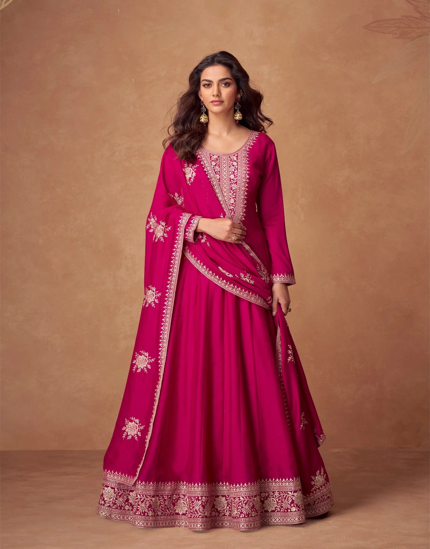 Pink Premium Silk Embroidery Work Gown - qivii