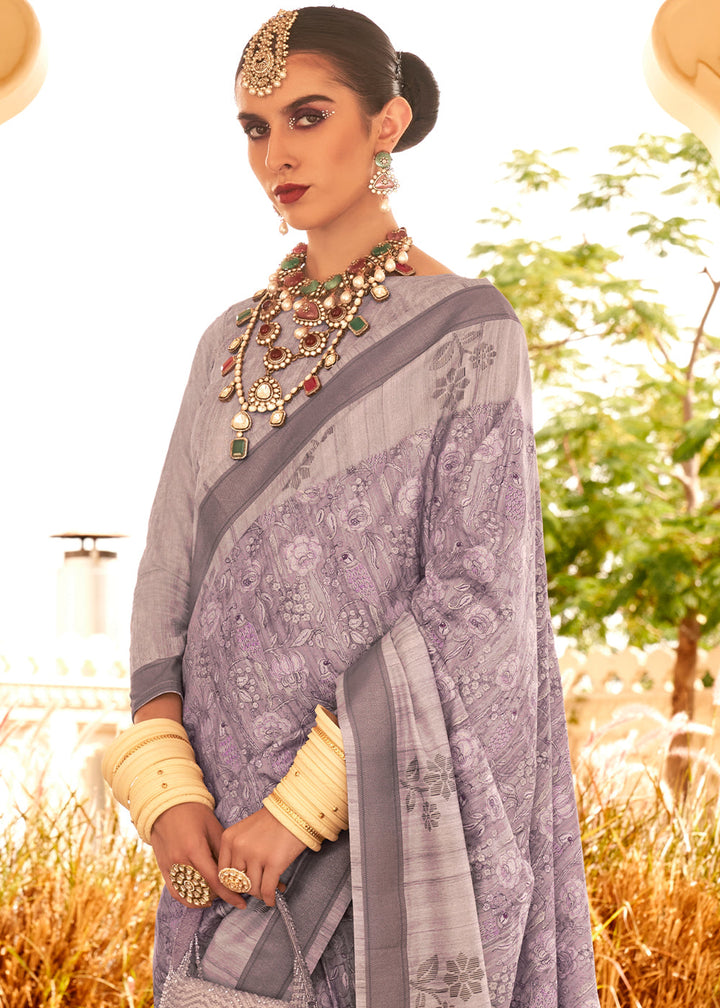 Beautiful Lilac Purple Saree with Handwoven Khadi Print