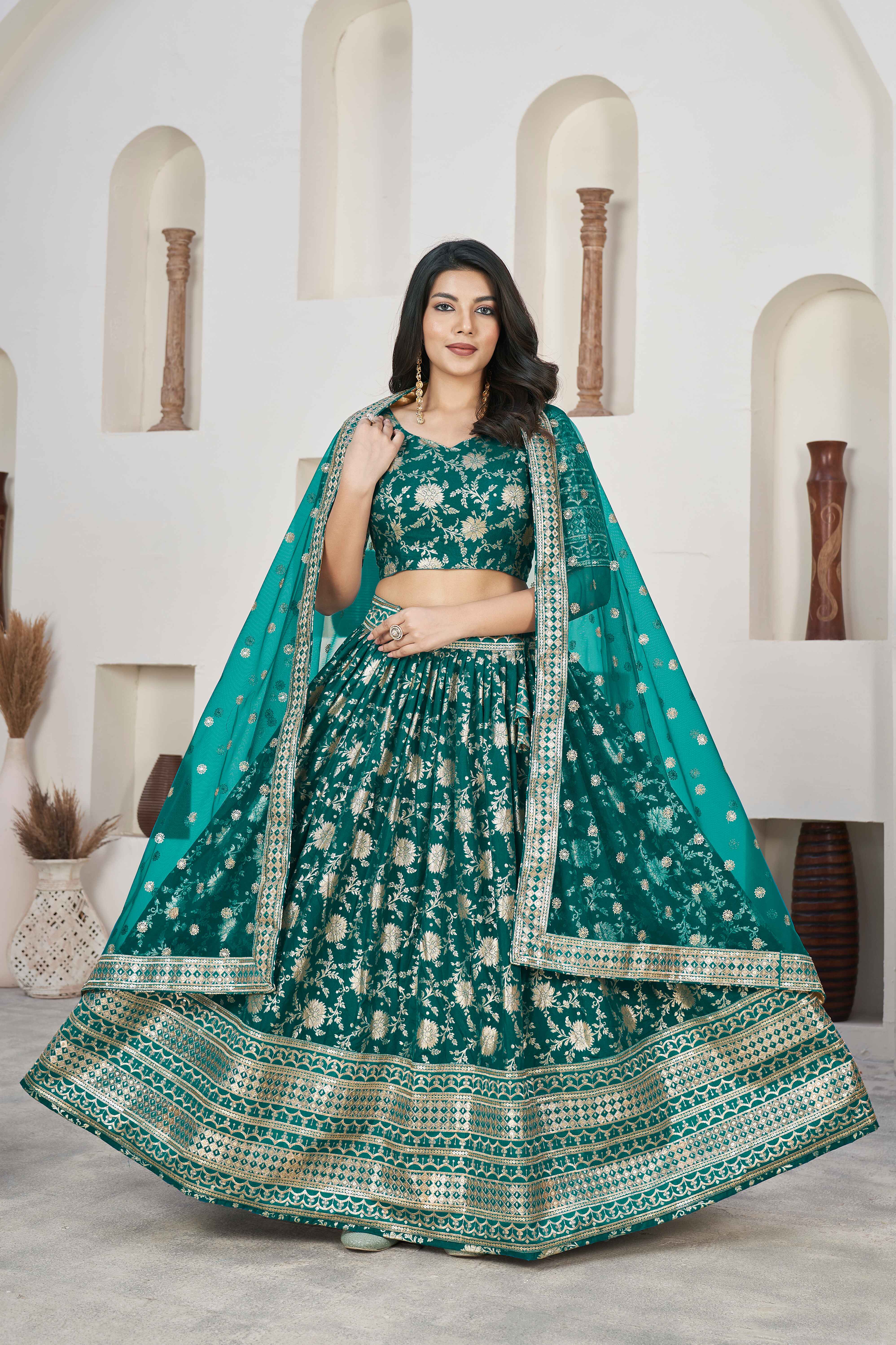 Beautiful Lehenga Lehenga Stitched)Lehenga Fabric Silk Jacquard Lehenga Work Zari Weaving Work Bollywood online Lehenga choli