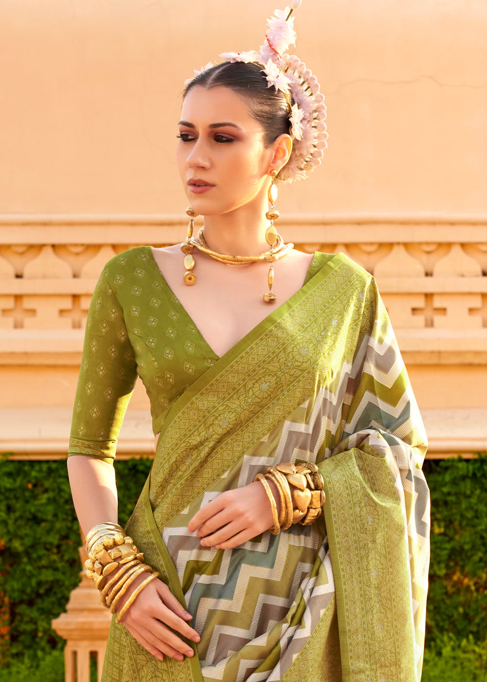 Avocado Green Zari Border Designer Silk Saree - qivii