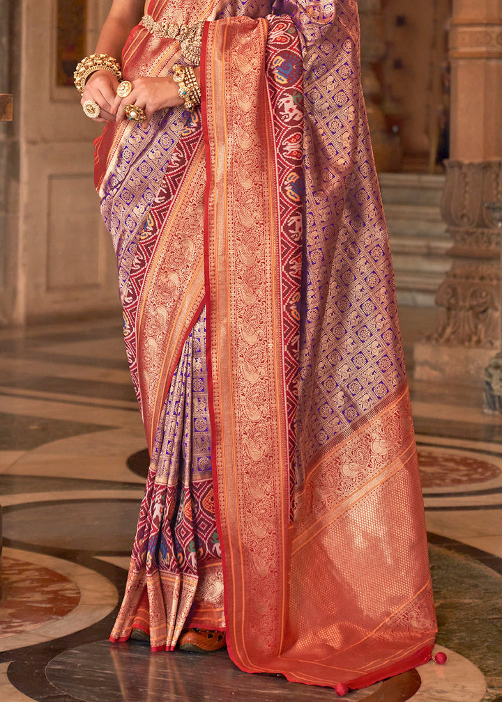 Purple & Red Zari Woven Jacquard Banarasi Silk Saree