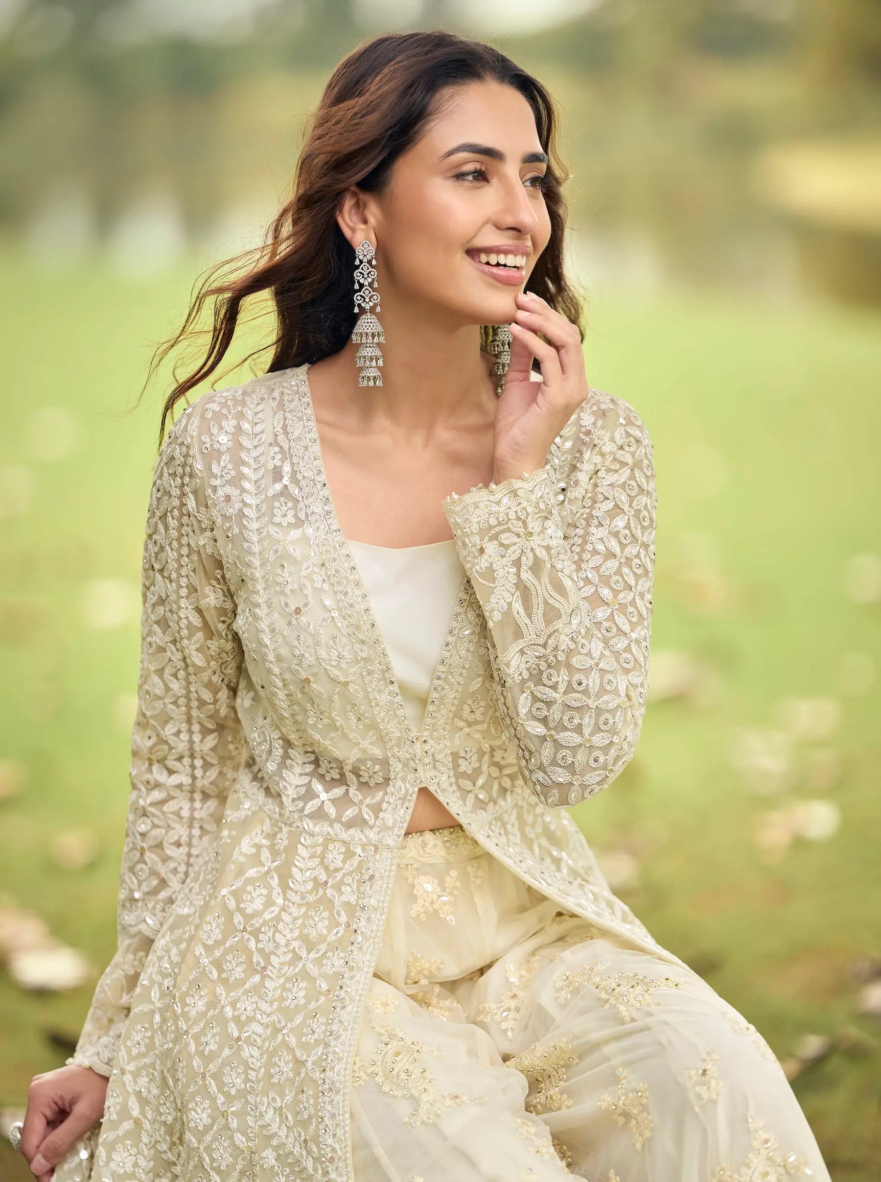 Powder White Heavy Embroidery Salwar Suit