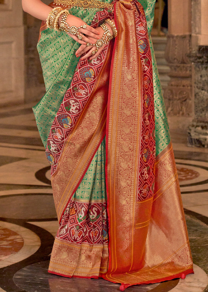 Sea Green Zari Woven Jacquard Banarasi Silk Saree