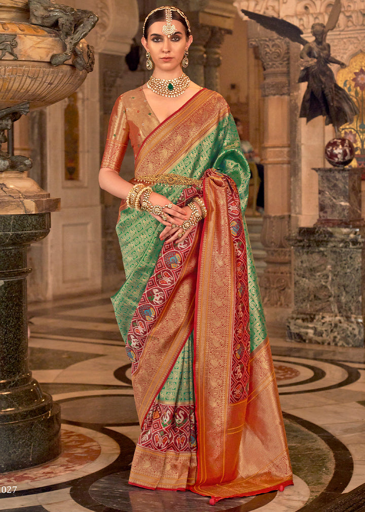 Sea Green Zari Woven Jacquard Banarasi Silk Saree