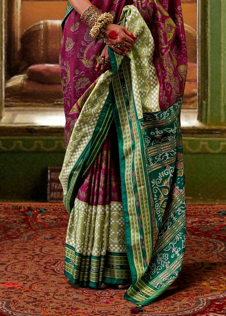 Purple & Green Traditional Patola Printed Silk Saree