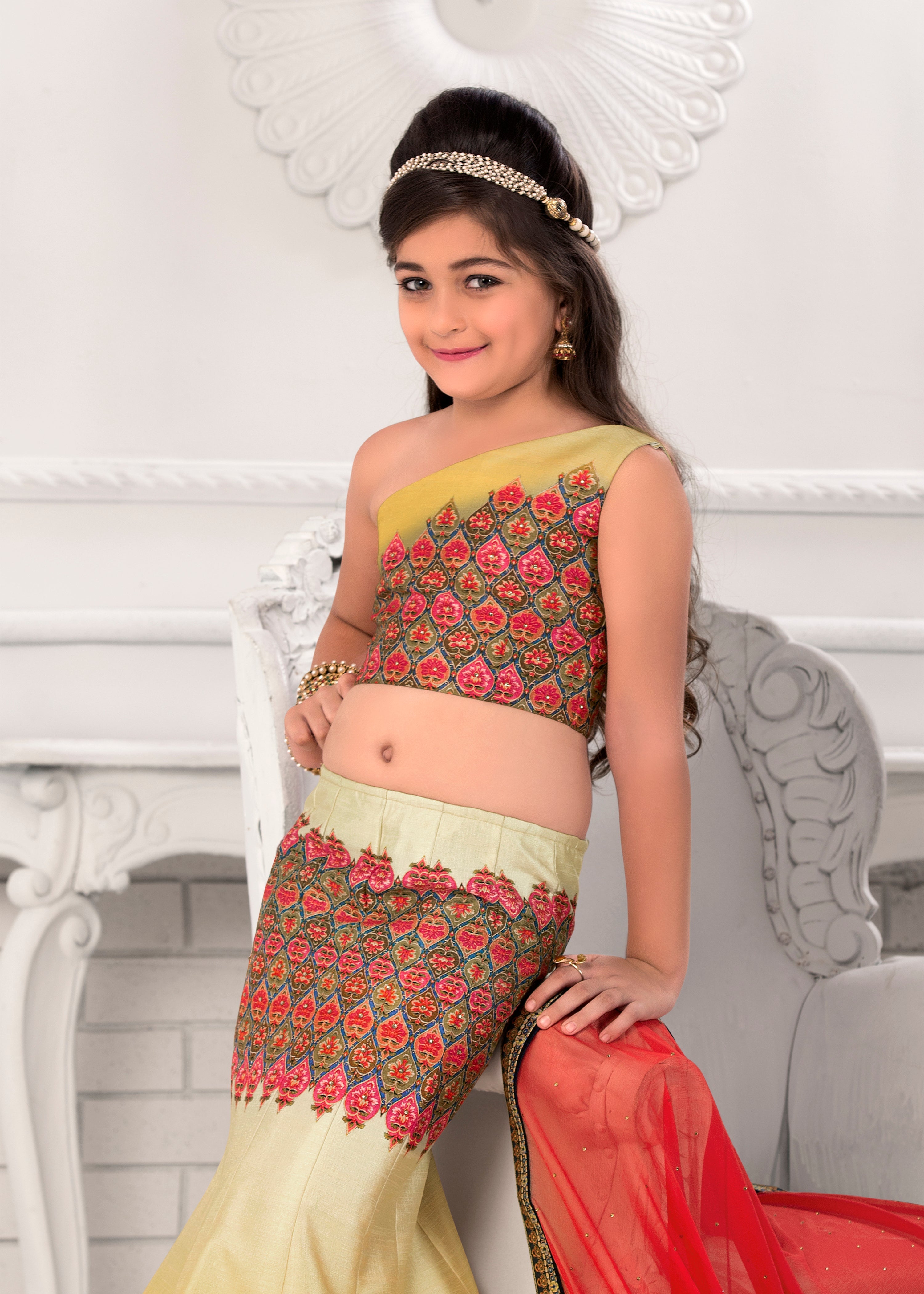 Twinkle Toes Khadi Mono Silk Kids Lehenga - qivii