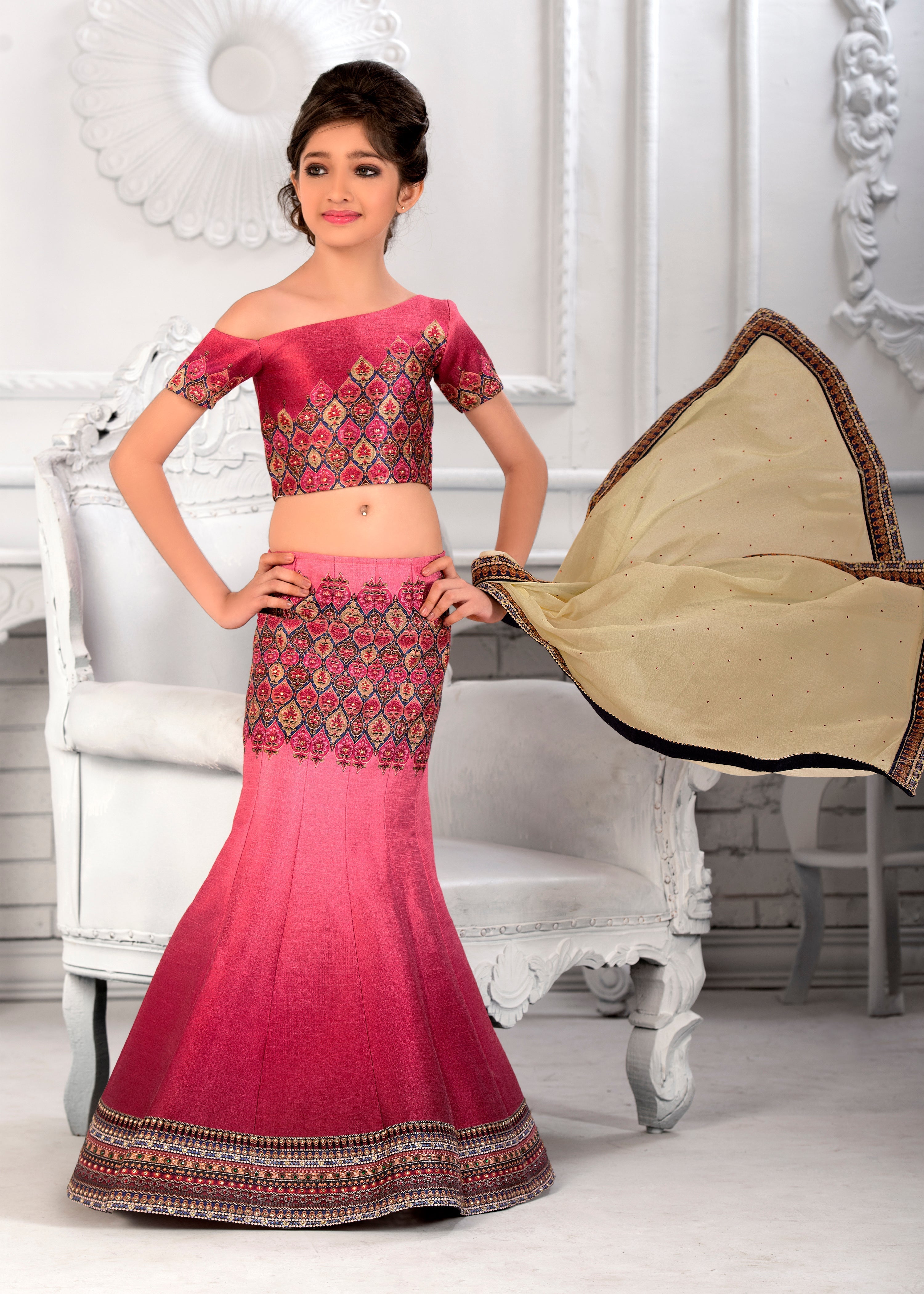 Sweet Symphony Khadi Mono Silk Kids Lehenga. - qivii