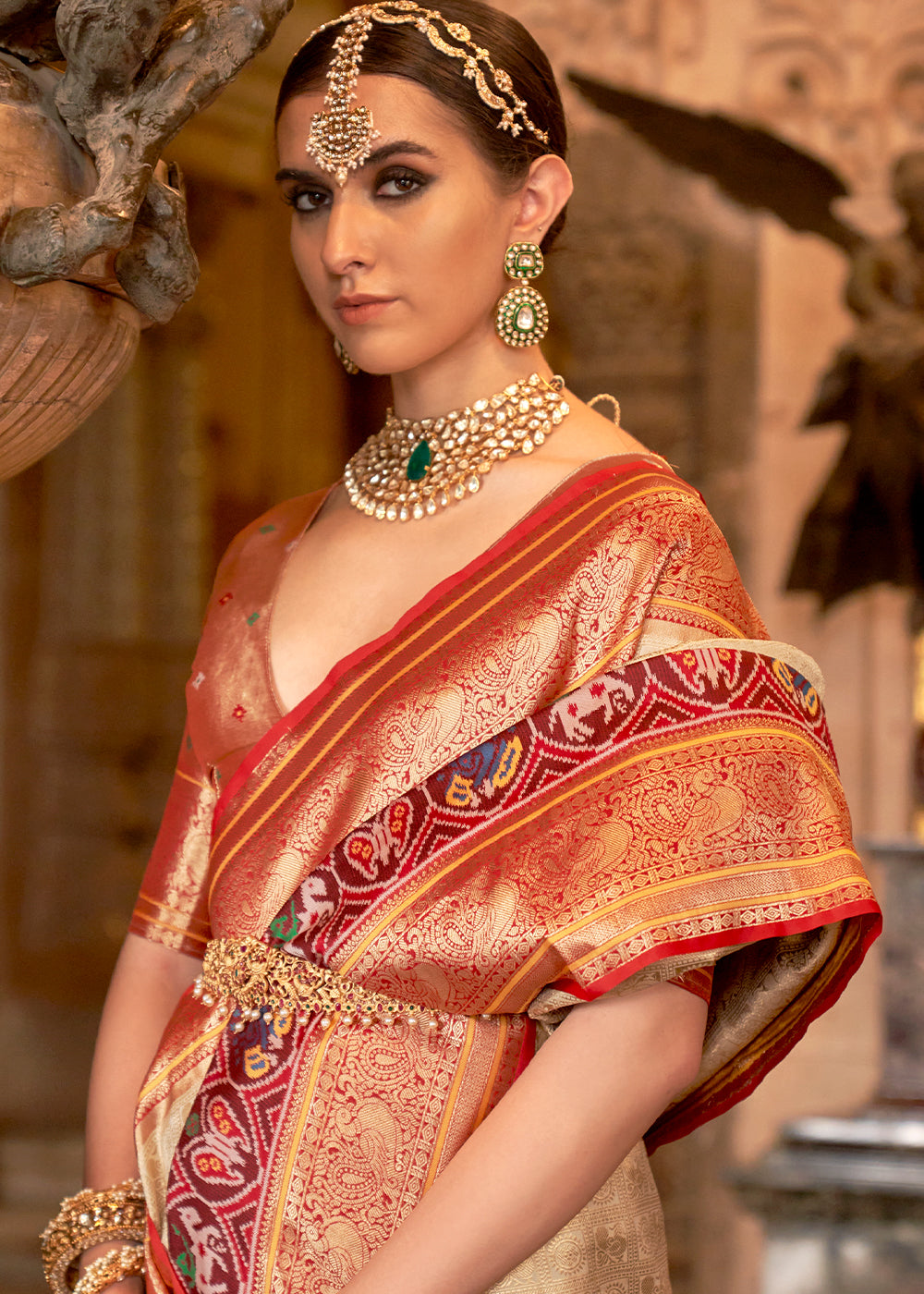 Tan Brown Zari Woven Jacquard Banarasi Silk Saree