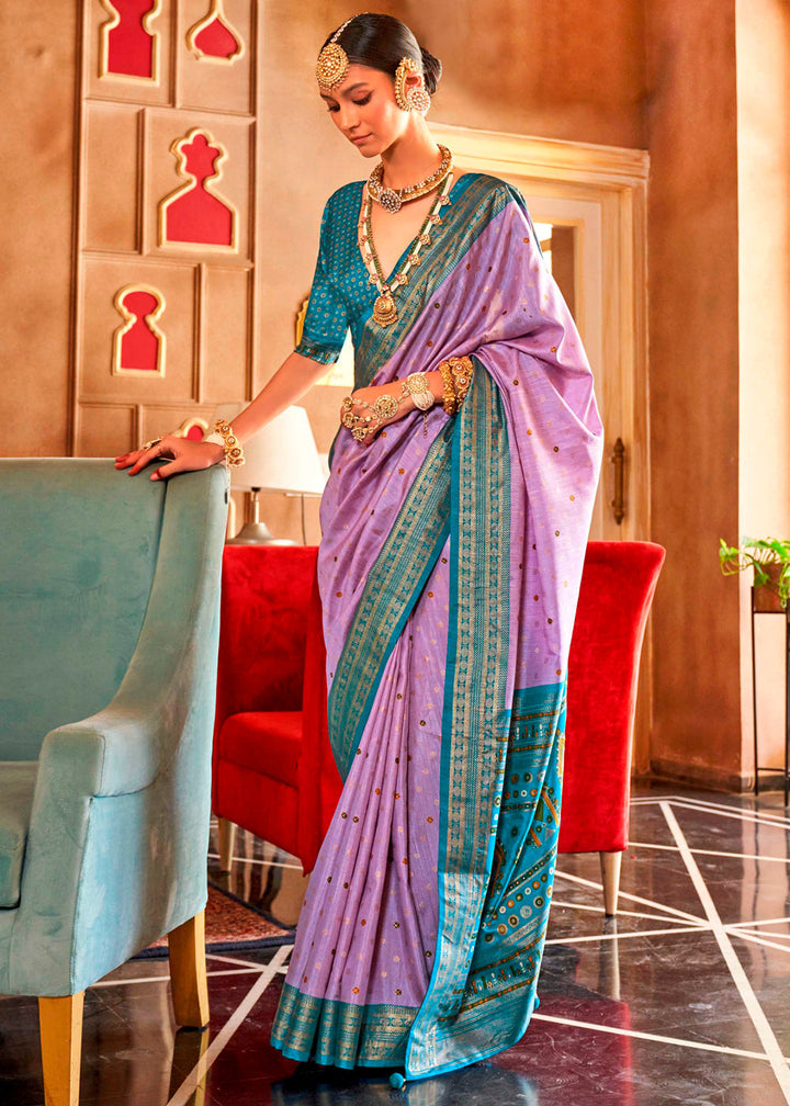 Floral Purple Patola Silk Saree with Sambhal Puri Print for elegant occasions