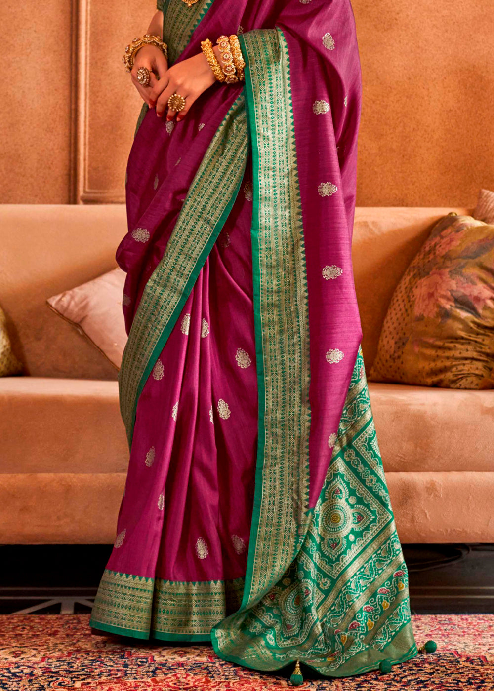 Beautiful Jam Purple Patola Silk Saree with intricate Sambhal Puri Print for a stunning look