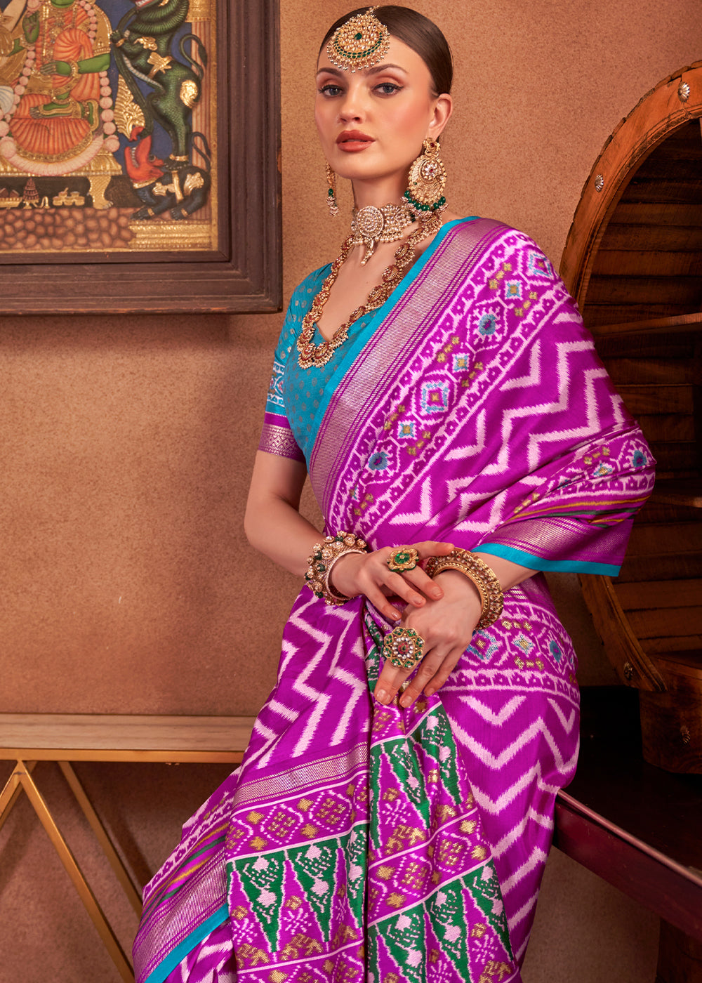 Elegant and vibrant Fandango Purple Patola Printed Silk Saree