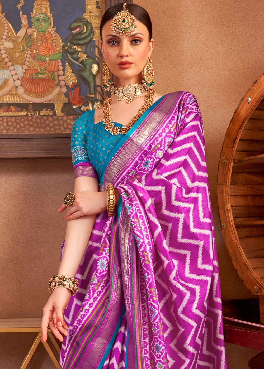 Beautiful traditional Indian silk saree in Fandango Purple color