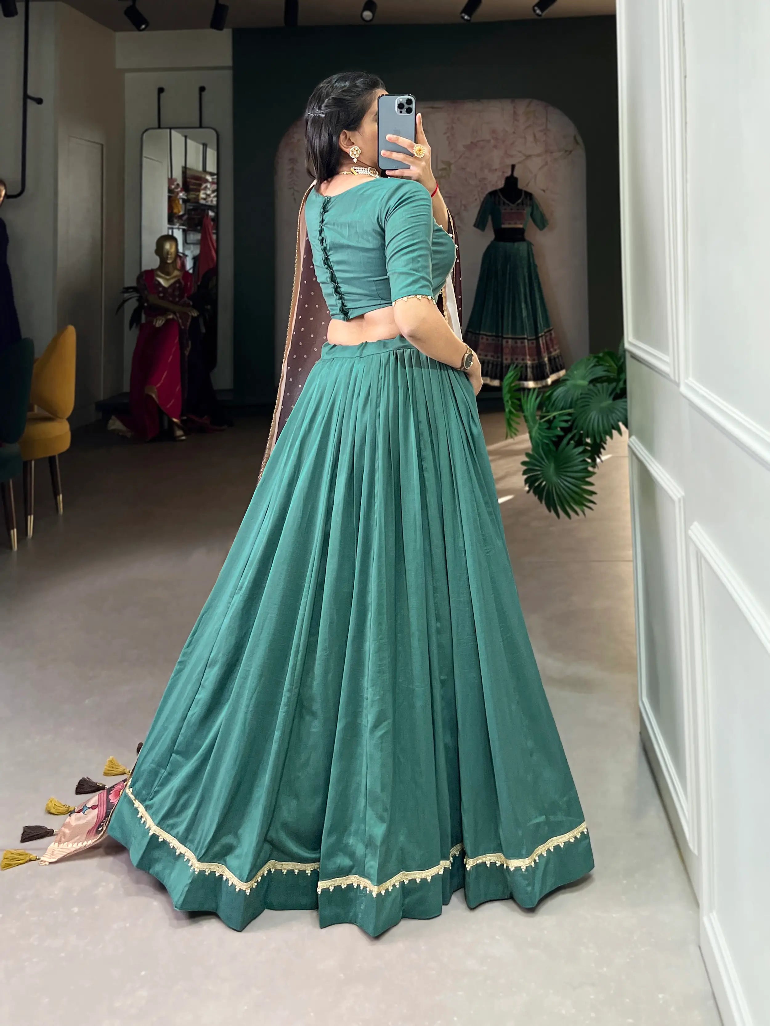Sea Green Chinnon Silk Lehenga Choli | Ready To Wear - qivii