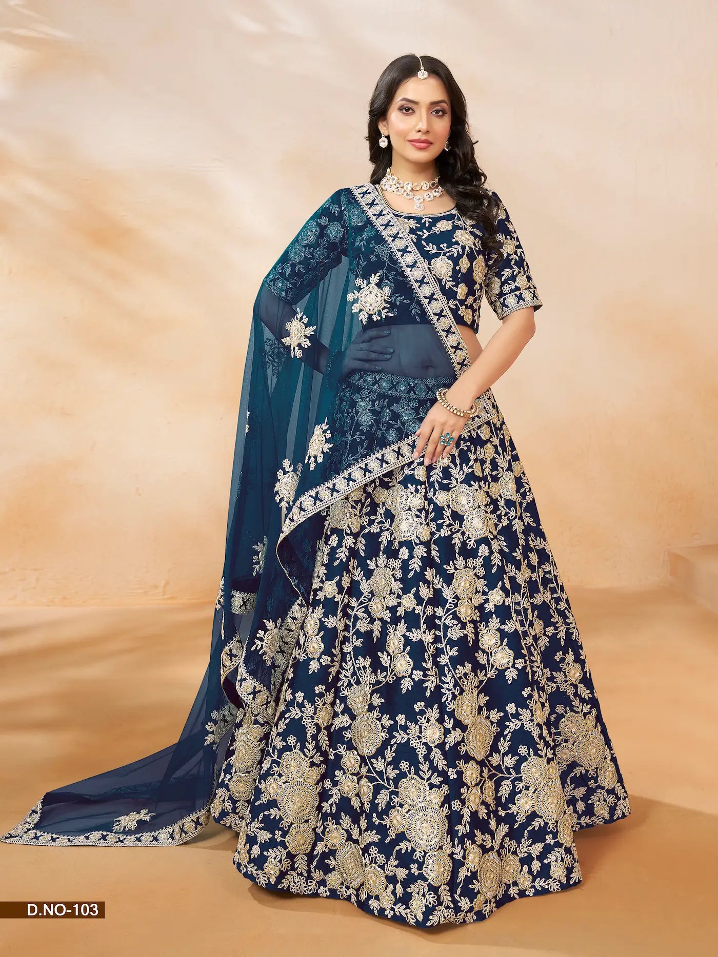 Navy Blue Art Silk Lehenga Choli With Thread & Sequence Embroidery Work - qivii