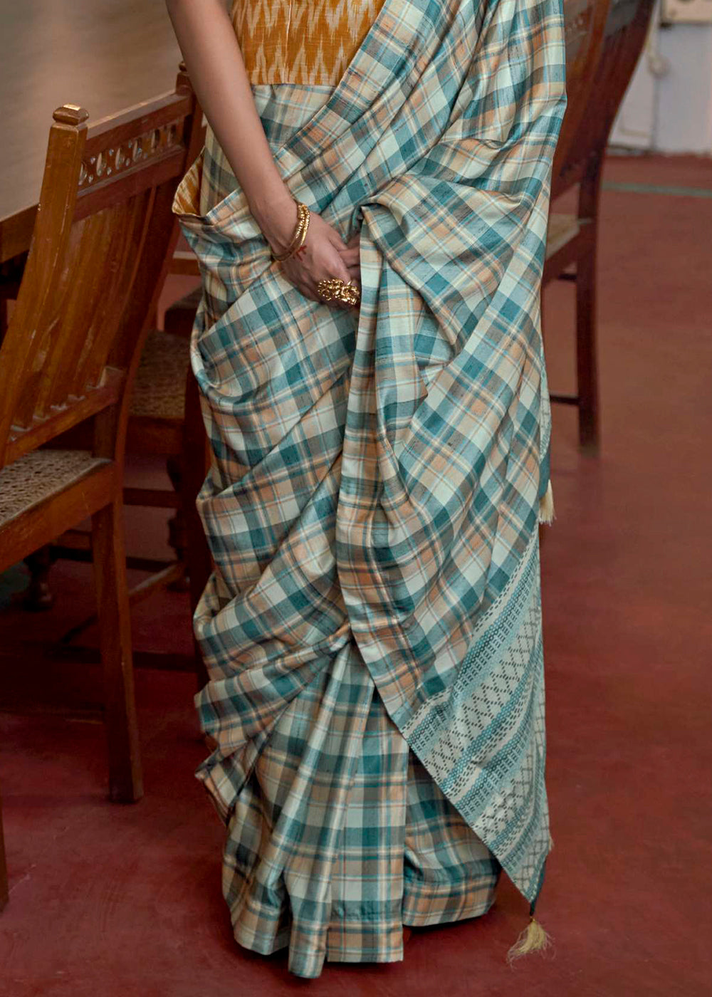 Shades Of Blue Printed Silk Saree