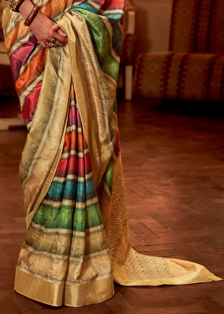 Multicolored Printed Zari woven Silk Saree