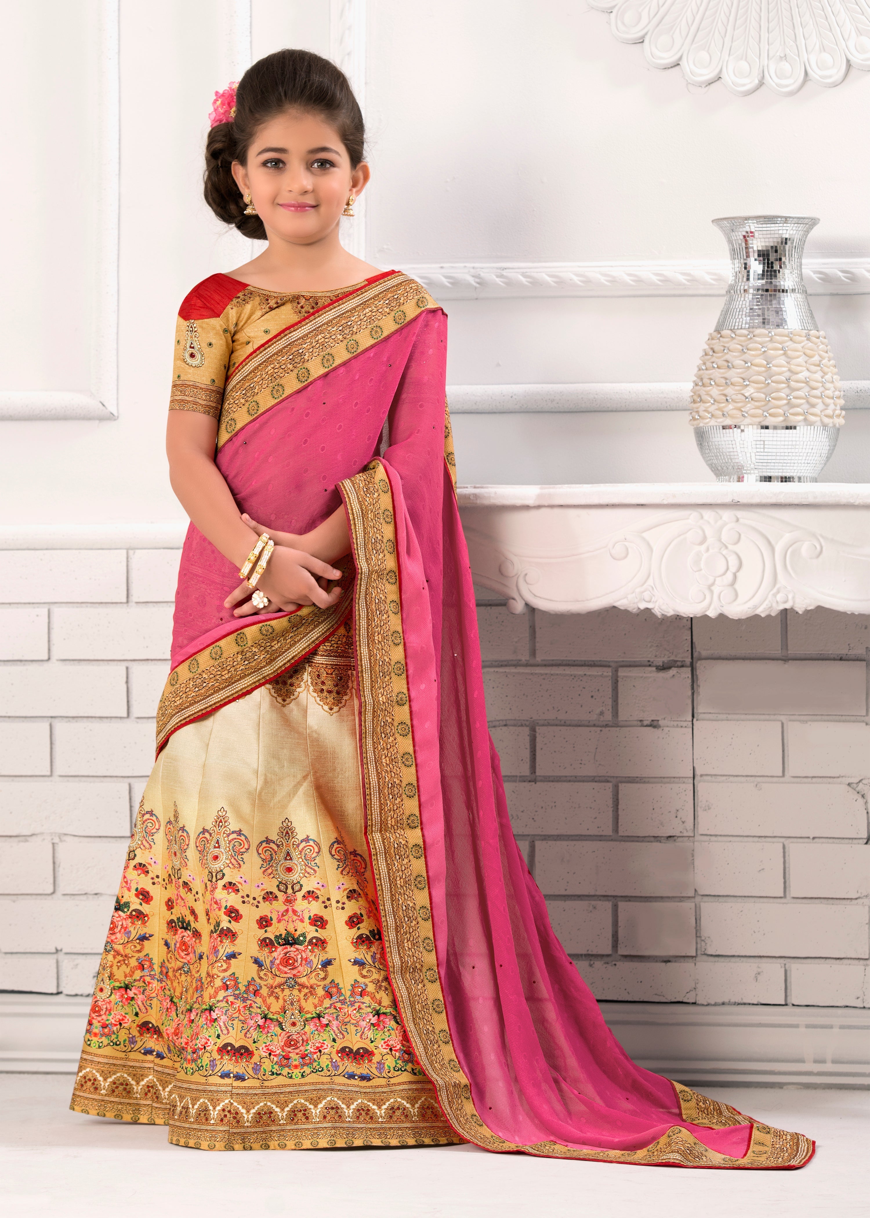 Twirling Twinkle Khadi Mono Silk Kids Lehenga. - qivii