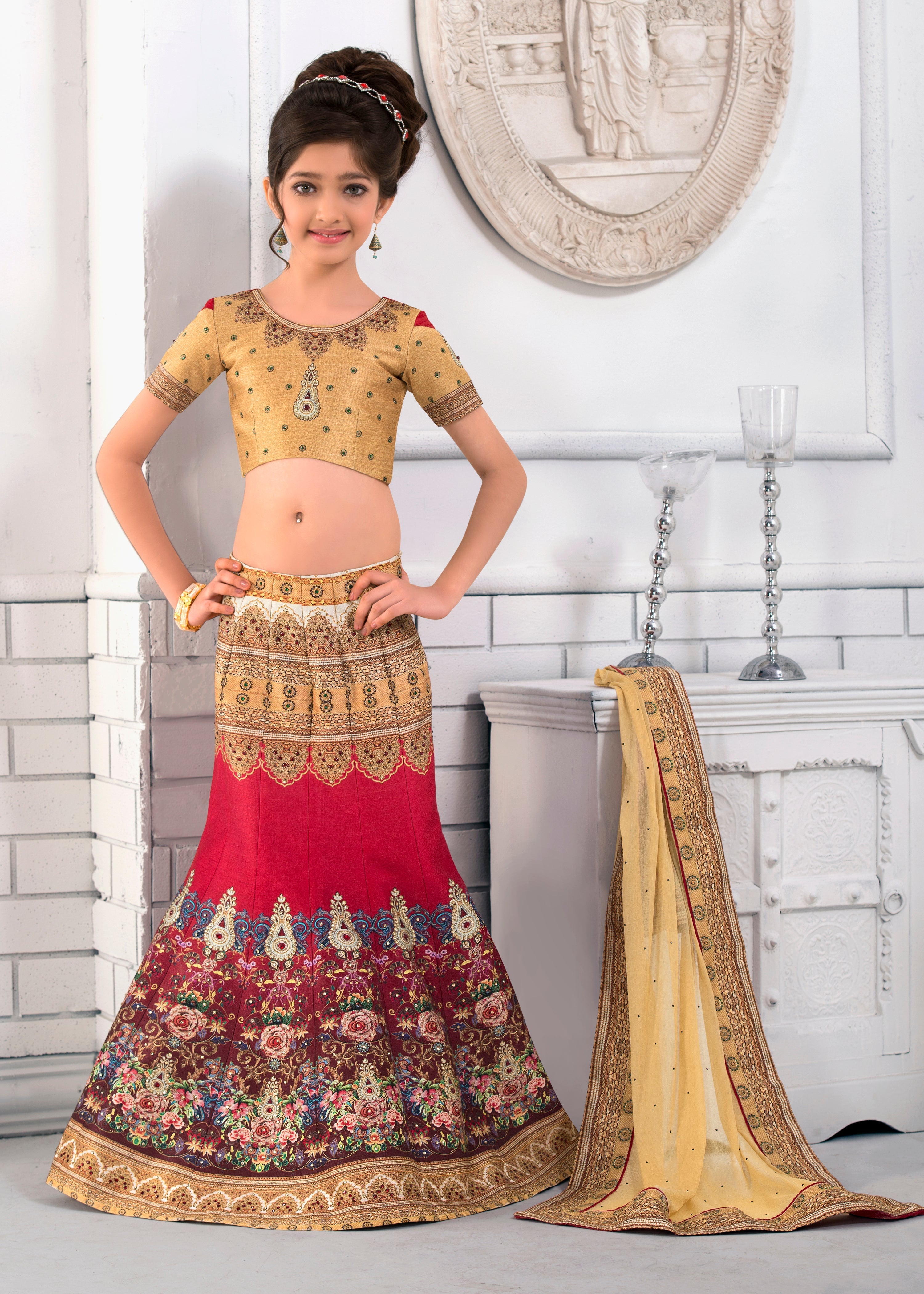 Artisanal Delight Khadi Mono Silk Lehenga for Kids - qivii