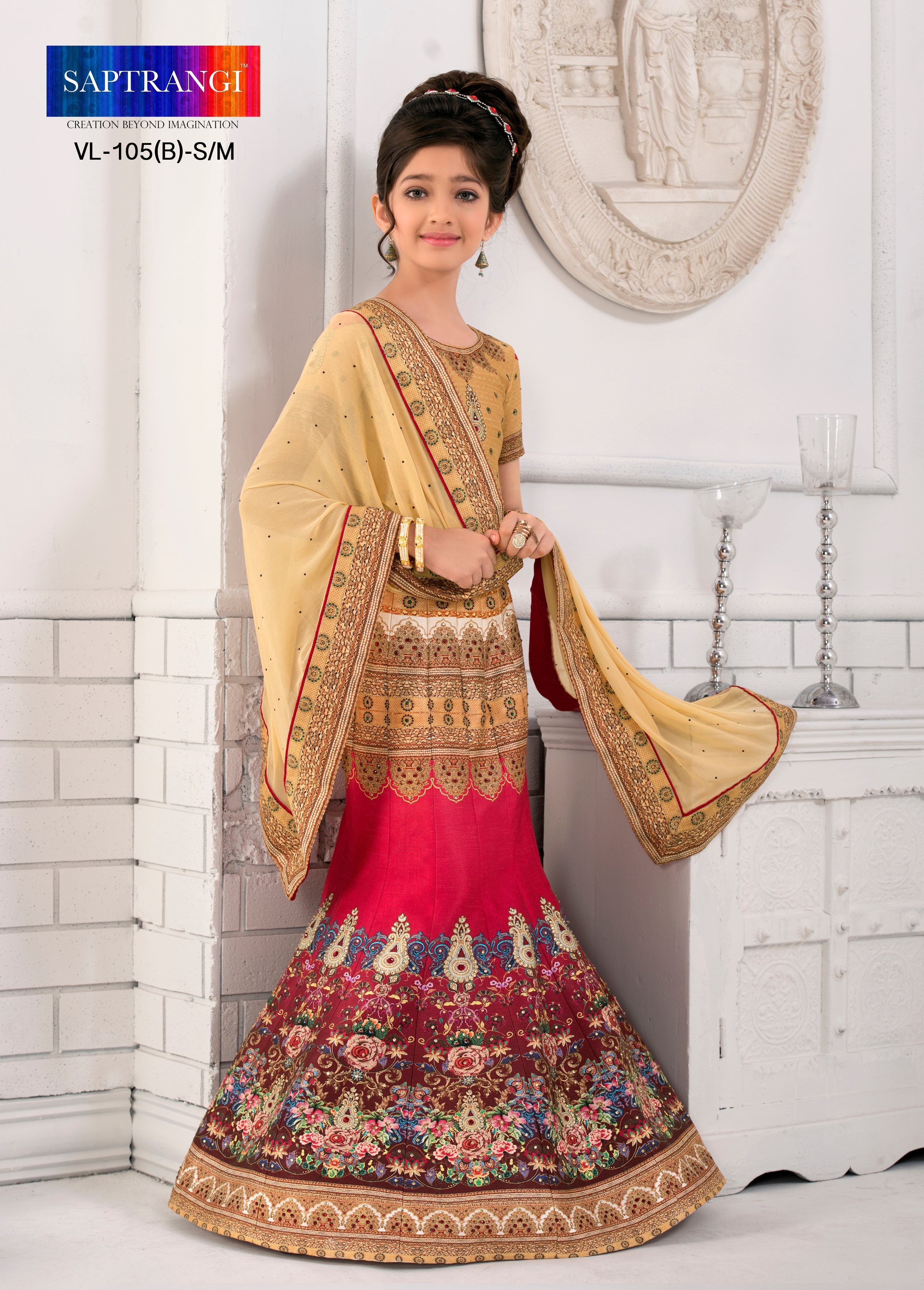 Artisanal Delight Khadi Mono Silk Lehenga for Kids - qivii