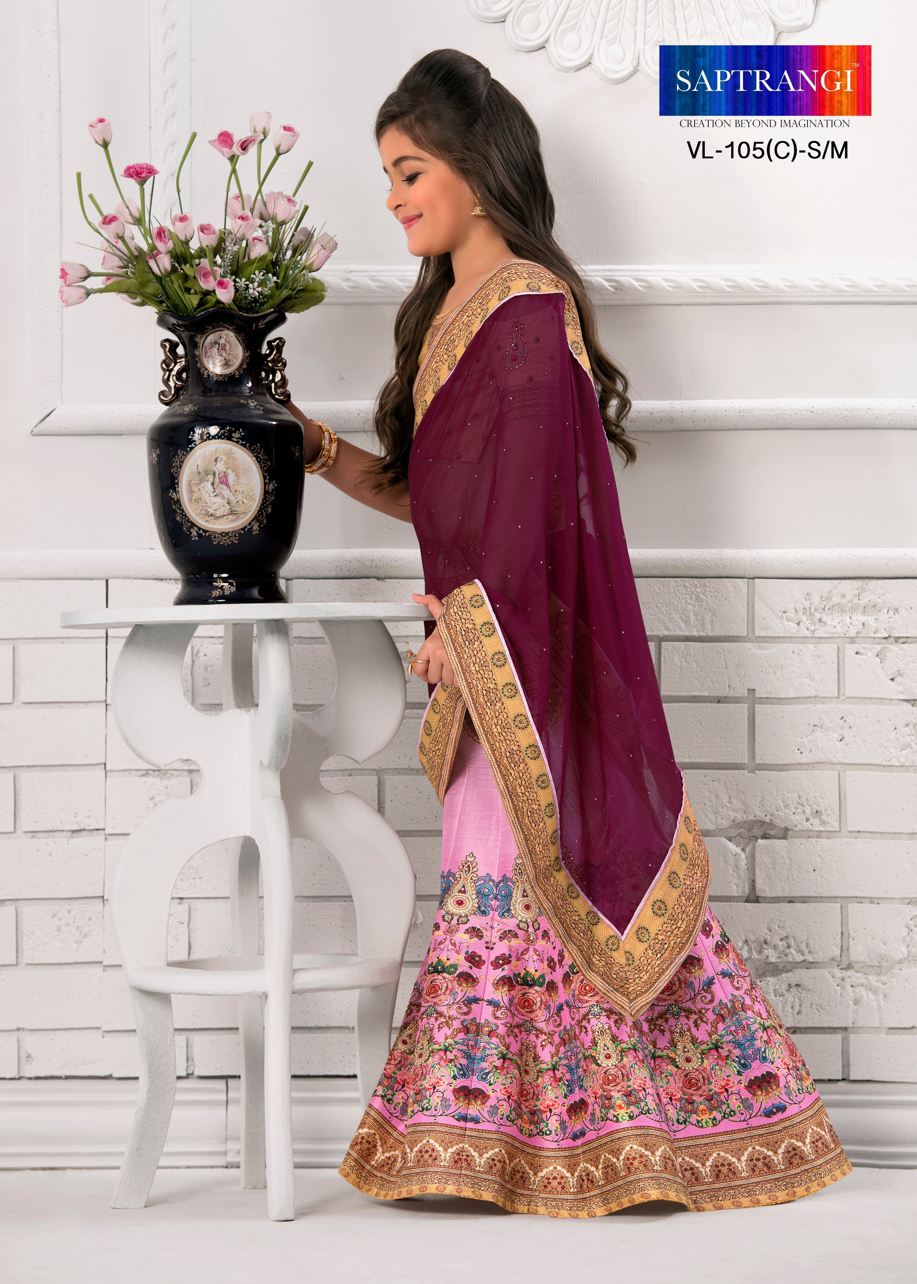 Fashionable Fusion Khadi Mono Silk Lehenga for Kids - qivii