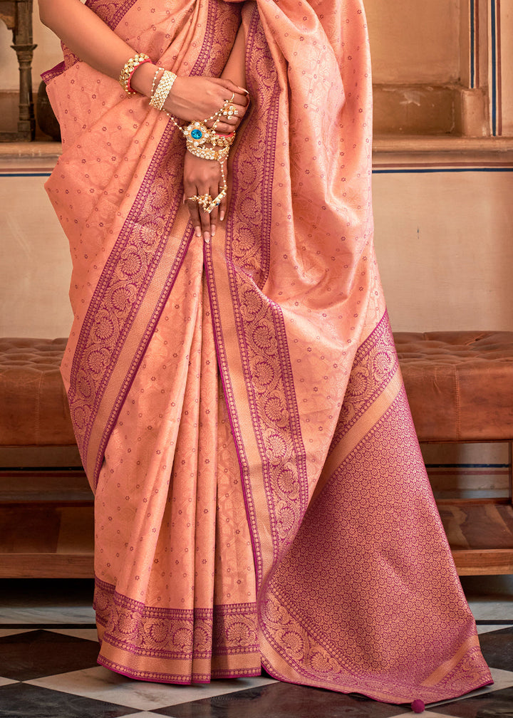 Elegant Light Peach Pink Zari Woven Banarasi Silk Saree perfect for special occasions