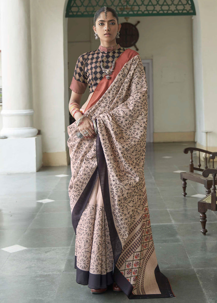 Alabaster White Printed Designer Silk Saree