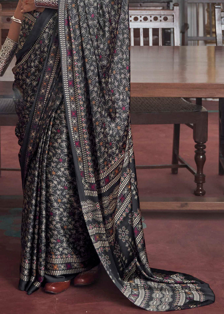 Obsidian Black Gajji Silk Saree with Embroidery Blouse