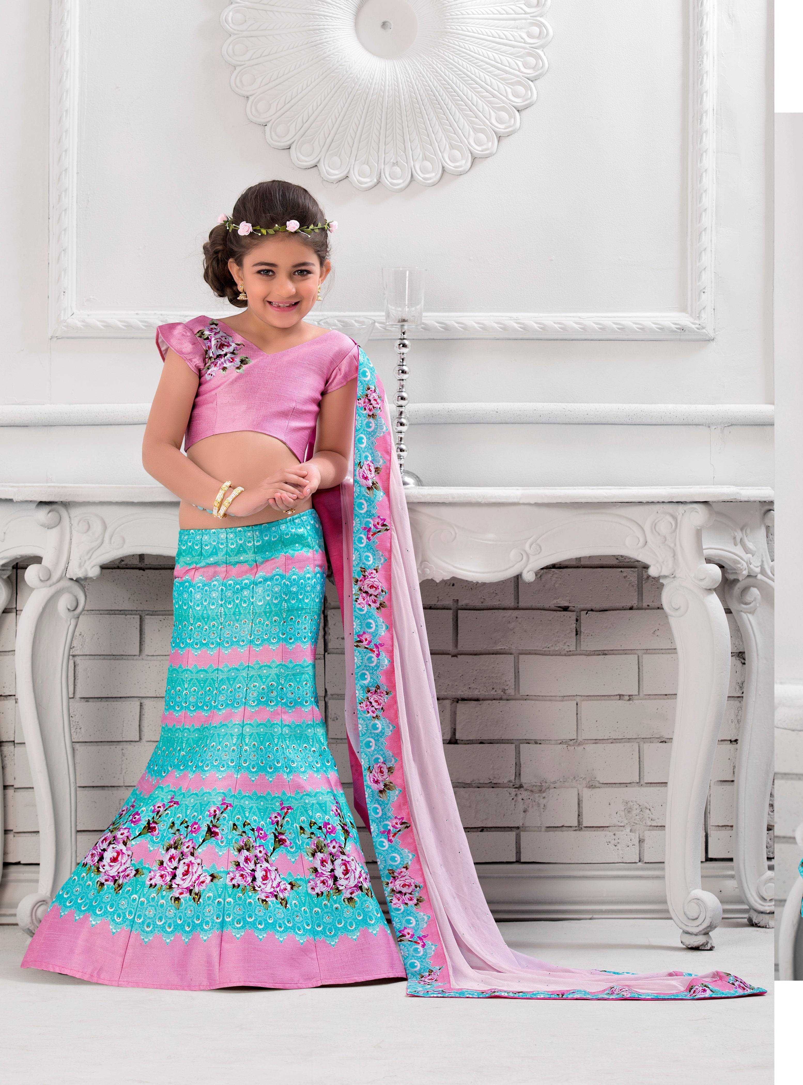 Starlight Sparkle Khadi Mono Silk Lehenga for Kids - qivii